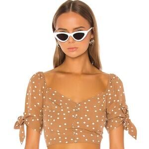 L*Space NWT Lola Tie Sleeve Smocked Crop Top in Beachcomber Dot Size XS
